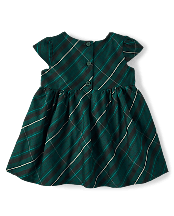 Baby Girls Plaid Bow Fit And Flare Dress - BALT GREEN