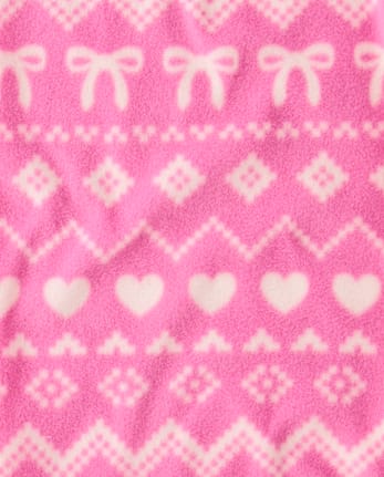Girls Embroidered Bow Fairisle Dream Fleece Pajamas - PERFECTLY PINK