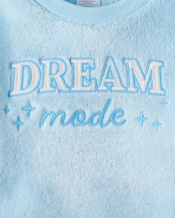 Girls Embroidered Dream Mode Dream Fleece Pajamas - ARCHERY BLUE NEON