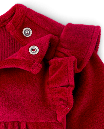 Baby Girls Velour Flutter Romper - RED OCHRE