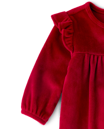 Baby Girls Velour Flutter Romper - RED OCHRE
