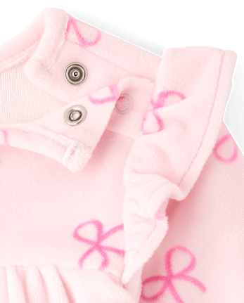Baby Girls Bow Velour Flutter Romper - ROSE MIST