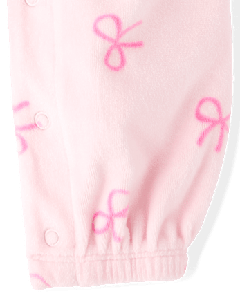 Baby Girls Bow Velour Flutter Romper - ROSE MIST