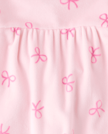 Baby Girls Bow Velour Flutter Romper - ROSE MIST