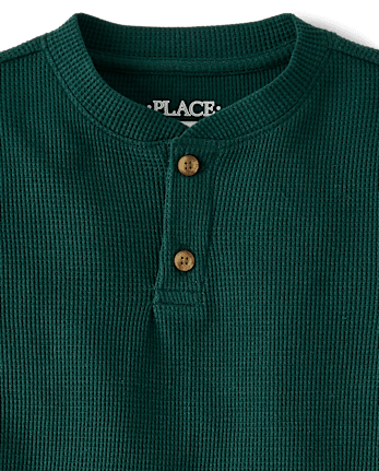 Boys Thermal Henley Top - BALT GREEN