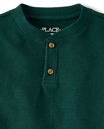 Boys Thermal Henley Top - BALT GREEN