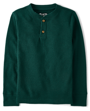 Boys Thermal Henley Top - BALT GREEN