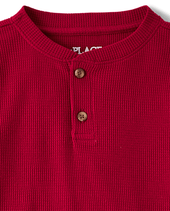 Boys Thermal Henley Top - RED OCHRE