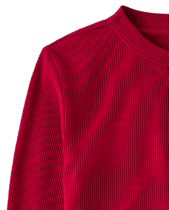 Boys Thermal Henley Top - RED OCHRE