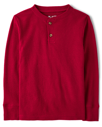 Boys Thermal Henley Top - RED OCHRE
