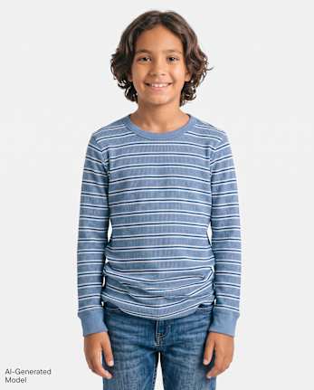 Boys Striped Thermal Top - SAPPHIRE ICE CL