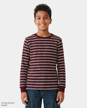 Boys Striped Thermal Top - REDWOOD