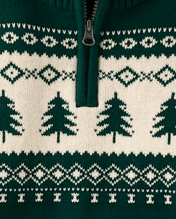 \Pull à col zippé Fair Isle pour garçon\ - BALT GREEN