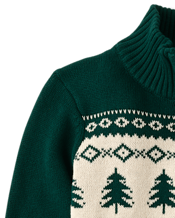 \Pull à col zippé Fair Isle pour garçon\ - BALT GREEN