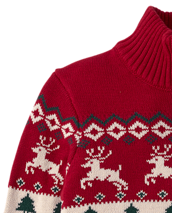 \Pull à col zippé Fair Isle pour garçon\ - RED OCHRE