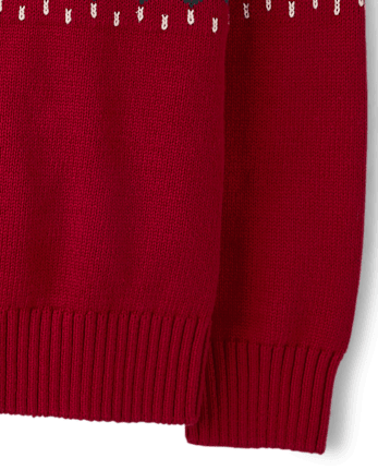 \Pull à col zippé Fair Isle pour garçon\ - RED OCHRE