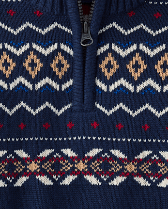 Boys Fairisle Quarter Zip Sweater - TIDAL