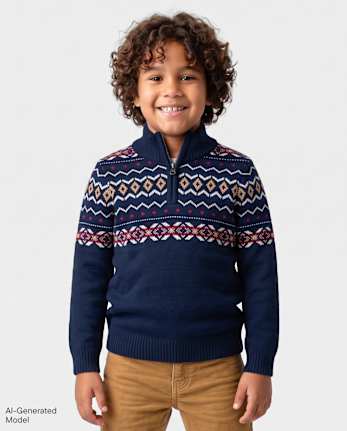 Boys Fairisle Quarter Zip Sweater - TIDAL
