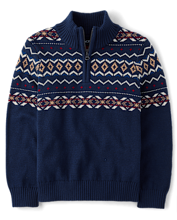 Boys Fairisle Quarter Zip Sweater - TIDAL
