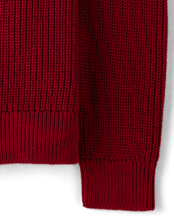 Boys Shaker Stitch Sweater - RED OCHRE