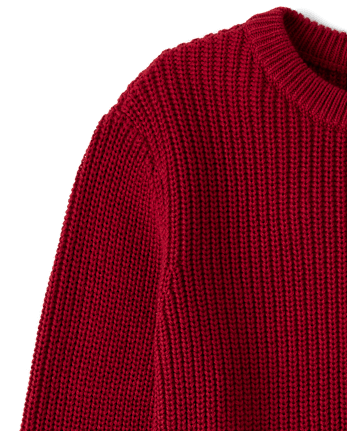 Boys Shaker Stitch Sweater - RED OCHRE