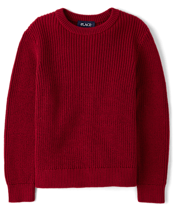 Boys Shaker Stitch Sweater - RED OCHRE