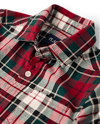 Boys Plaid Poplin Button Up Shirt - FAIR IVORY