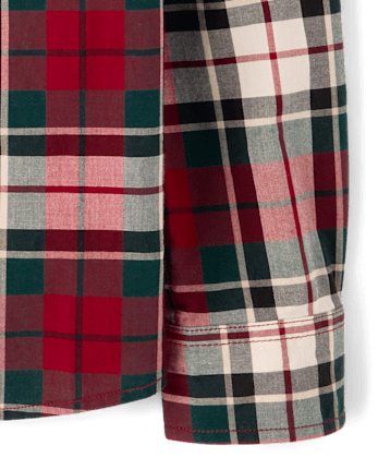 Boys Plaid Poplin Button Up Shirt - FAIR IVORY