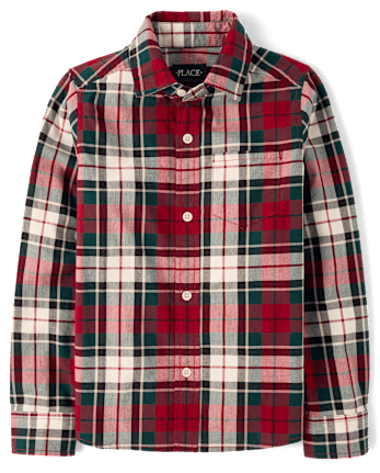 Boys Plaid Poplin Button Up Shirt - FAIR IVORY