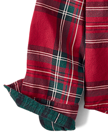 \Chemise à carreaux en popeline boutonnée pour garçon\ - RED OCHRE