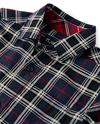 Boys Plaid Poplin Button Up Shirt - TIDAL