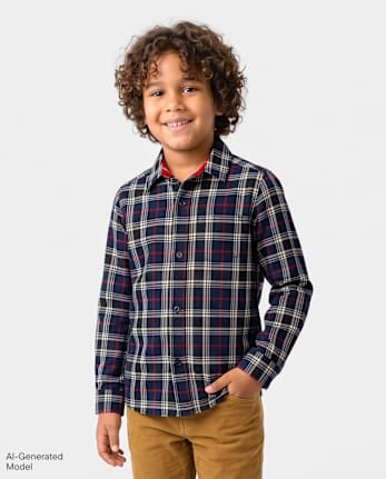 Boys Plaid Poplin Button Up Shirt - TIDAL