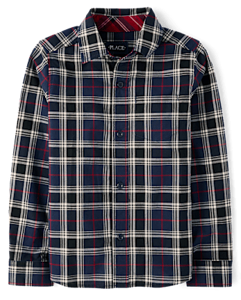 Boys Plaid Poplin Button Up Shirt - TIDAL