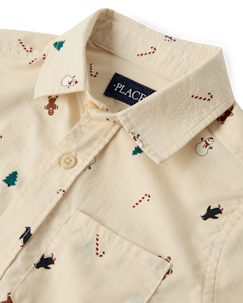 Boys Christmas Poplin Button Up Shirt - HAY STACK