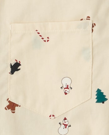 Boys Christmas Poplin Button Up Shirt - HAY STACK