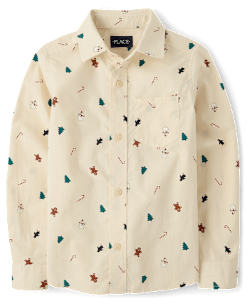 Boys Christmas Poplin Button Up Shirt - HAY STACK