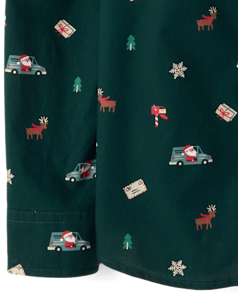 Boys Christmas Poplin Button Up Shirt - BALT GREEN
