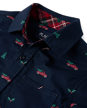Boys Christmas Poplin Button Up Shirt - TIDAL