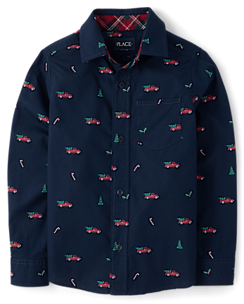 Boys Christmas Poplin Button Up Shirt - TIDAL