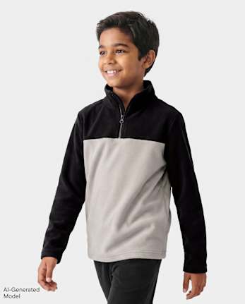 Boys Colorblock Microfleece Quarter Zip Pullover - BLACK