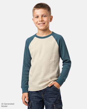 Boys Colorblock Thermal Raglan Top - HAY STACK