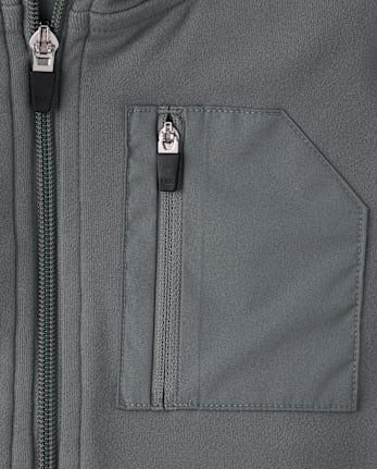 Boys Cozy Stretch Microfleece Zip Up Hoodie - CHALKBOARD