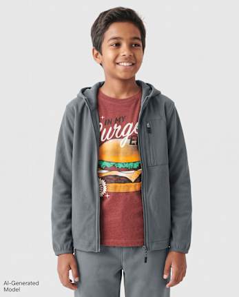 Boys Cozy Stretch Microfleece Zip Up Hoodie - CHALKBOARD