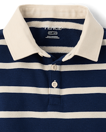 Boys Striped French Terry Rugby Polo - TIDAL