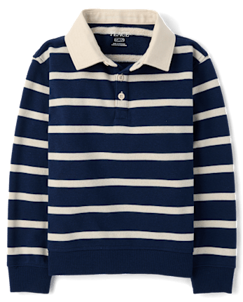 Boys Striped French Terry Rugby Polo - TIDAL