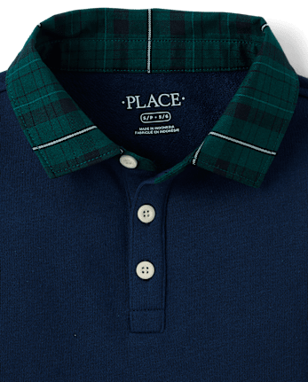 Boys Plaid Collar French Terry Rugby Polo - TIDAL
