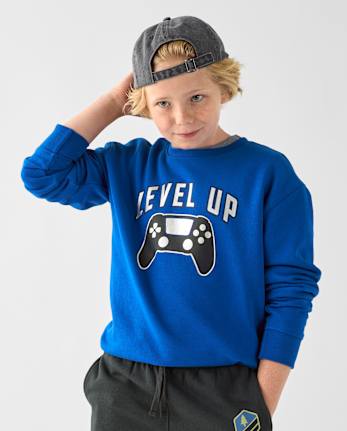 Sweat-shirt en polaire premium orné pour garçon - QUENCH BLUE