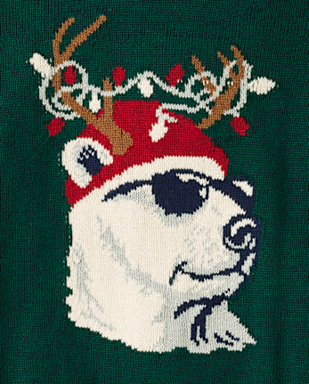 Boys Intarsia Polar Bear Sweater - BALT GREEN
