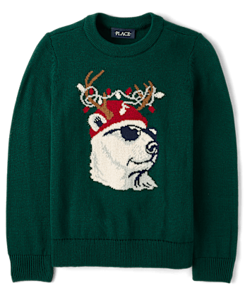 Boys Intarsia Polar Bear Sweater - BALT GREEN