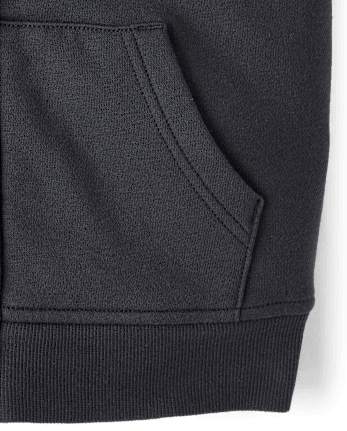 Boys Embroidered Patch Sherpa Lined Premium Fleece Zip Up Hoodie - MOTOROIL